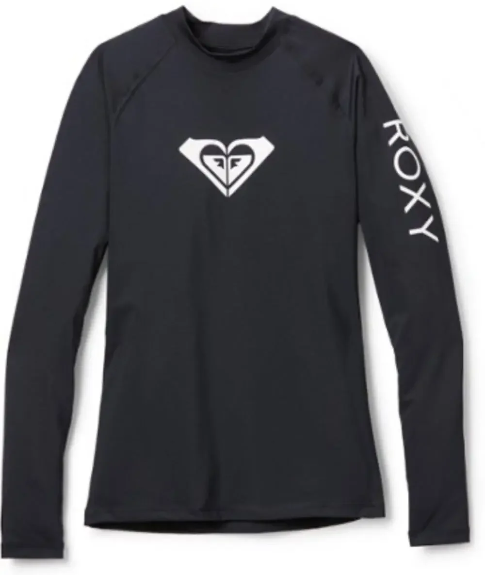 Roxy Girls While Hearted Long Sleeve Rashguard Black Swim Top Large 12
